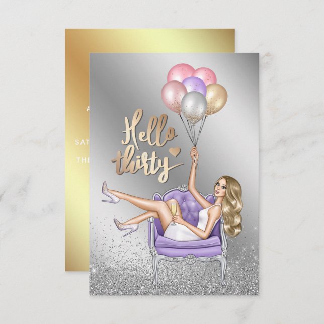 Party Einladung Girly 30. Geburtstag (Vorne/Hinten)