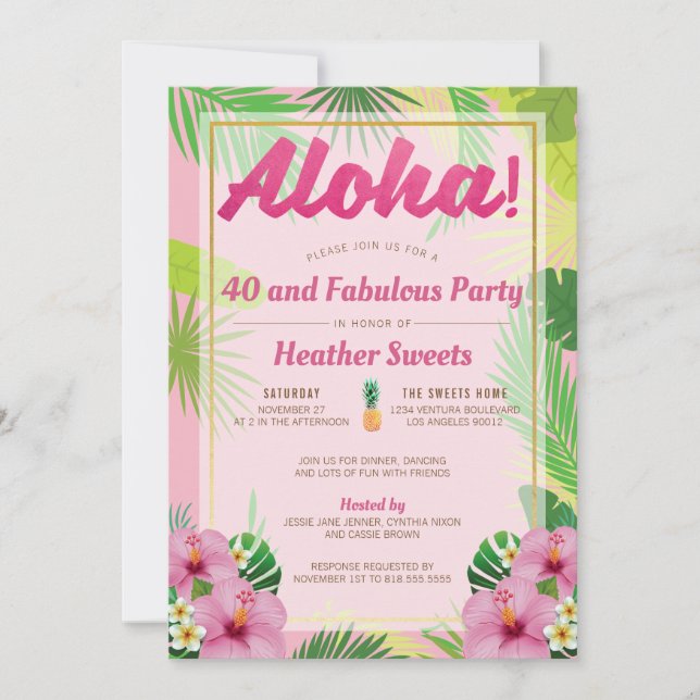 Party Einladung Luau 40. Geburtstag (Vorderseite)