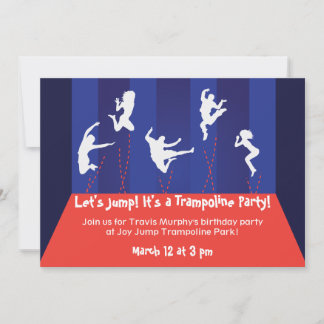 Party Einladung mit blauem Trampolin und Orange