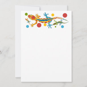 Party Einladung mit farbenfrohen Gecko-Design