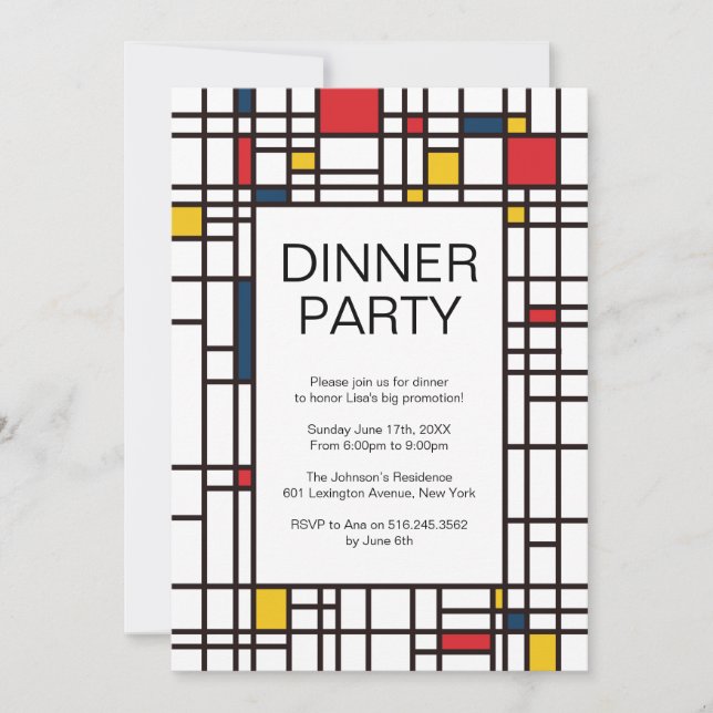 Party Einladung Mondrian De Stijl (Vorderseite)