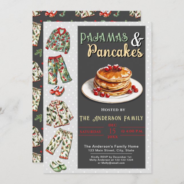 Party Einladung Pajama und Pancakes (Vorne/Hinten)