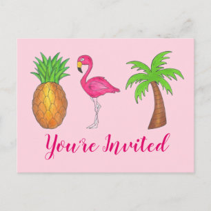 Party Einladung Pink Flamingo Palm Tree Ananas