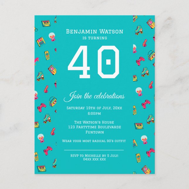 Party Einladung Postcard - Iconic 90er Retro-Spaß (Vorderseite)