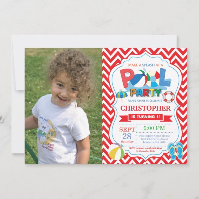 Party Einladung Red Splish Splash Boy (Vorderseite)