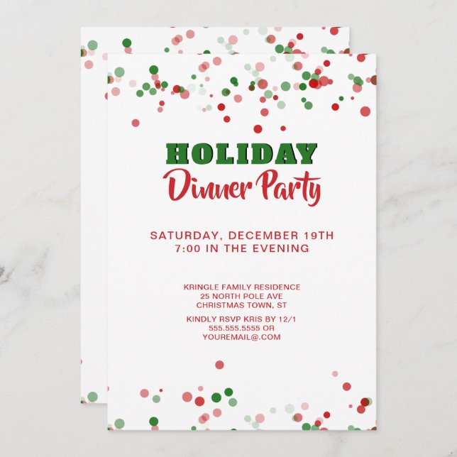 Party Einladung Rotes Grün zum Abendessen (Vorne/Hinten)