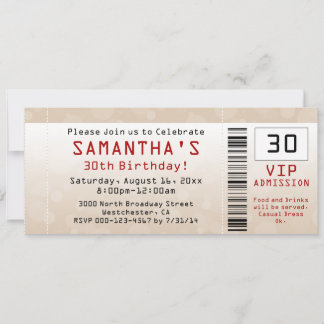 Party Einladung Sand Ticket 30. Geburtstag