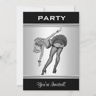 Party-Einladung Schwarz-Weiß-Stil Pin-Up-Mädchen 1 Einladung