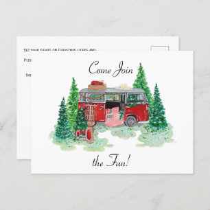 Party Einladung Vintage Christmas Camper Postkarte