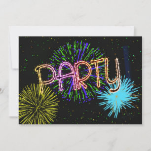Party Einladung von explodierenden Feuerwerkskörpe