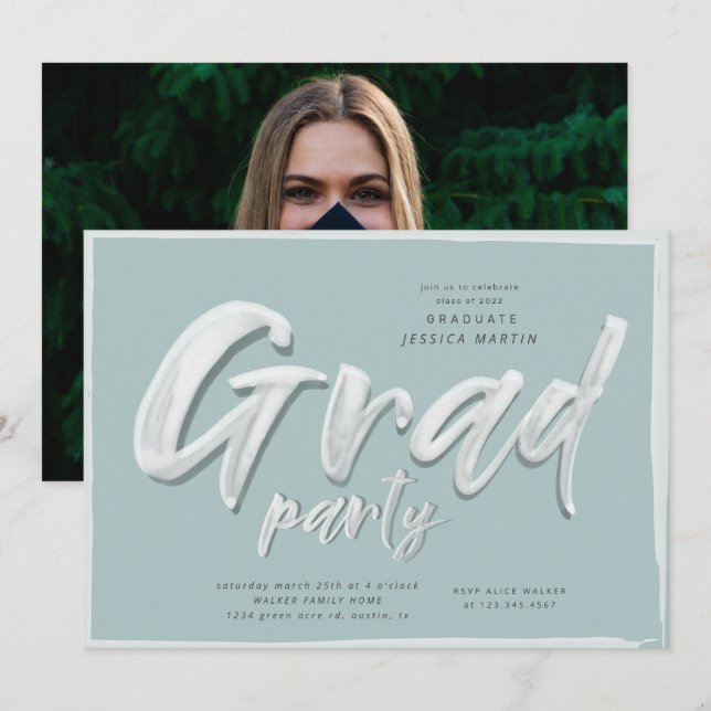 Party Einladung von Foto-Ink-Skript-Abschluss (Vorne/Hinten)