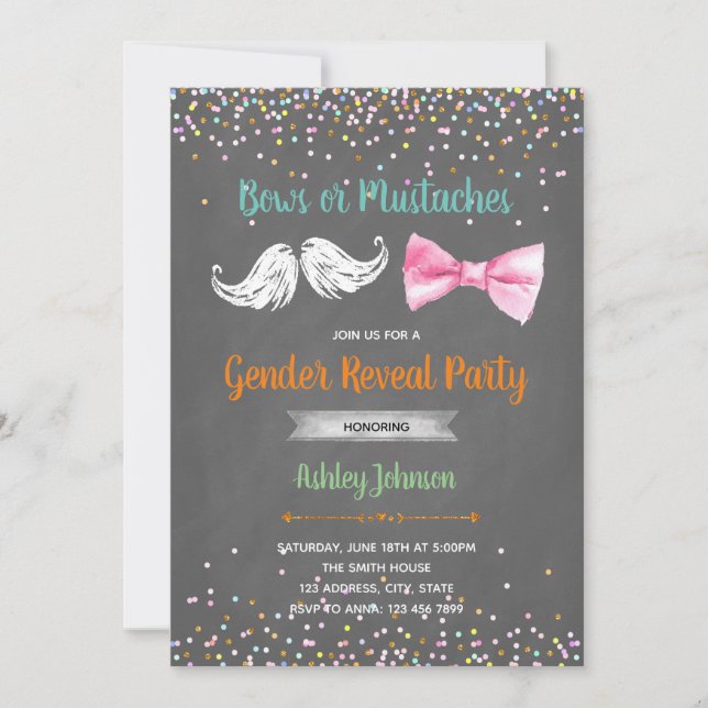 Party Einladung von Mustaches oder Bows (Vorderseite)
