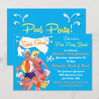 Party Einladung von Retro Family Pool
