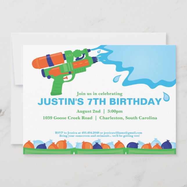 Party Einladung von Wasserwaffen (Vorderseite)