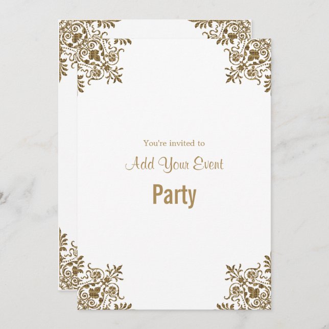 Party Einladung von White and Gold Jedem Anlass (Vorne/Hinten)