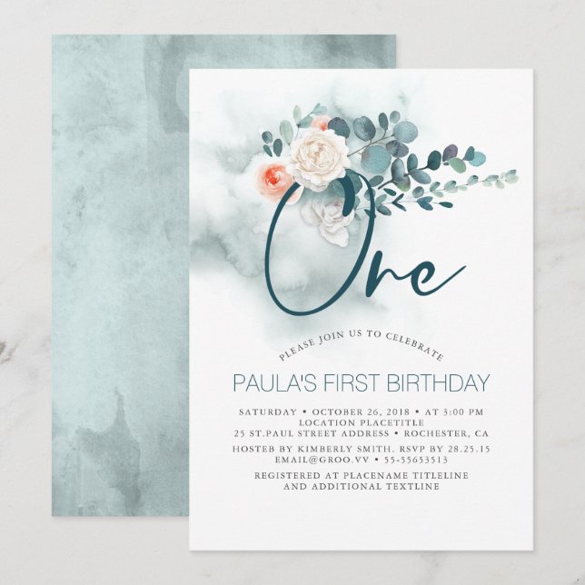 Party Einladung zum 1. Geburtstag (Vorne/Hinten)