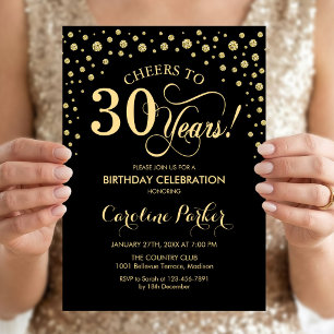 Party Einladung zum 30. Geburtstag - Gold Black