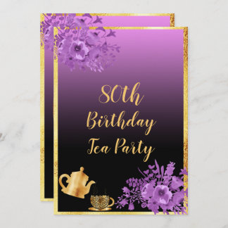 Party Einladung zum 80. Geburtstag schwarz lila
