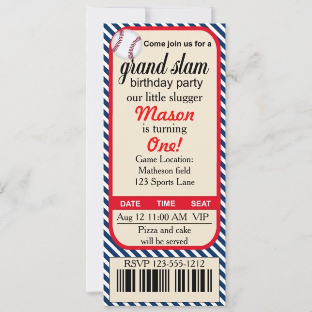 Party Einladung zum ersten Geburtstag Baseball (Vorderseite)