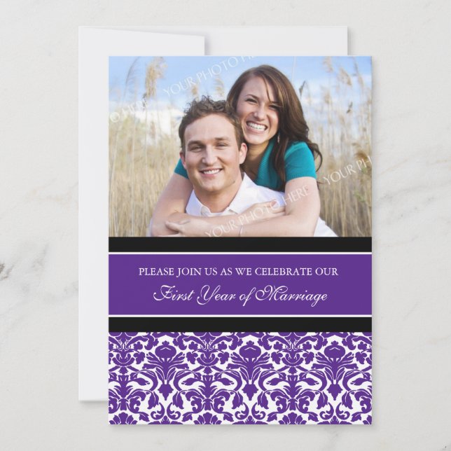 Party Einladung zum lila Foto 1. Jahrestag (Vorderseite)