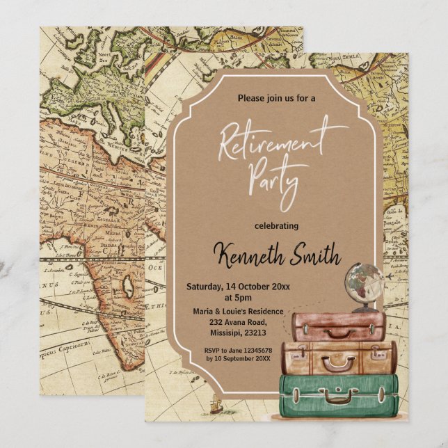 Party Einladung zum Thema "Reisen" (Vorne/Hinten)