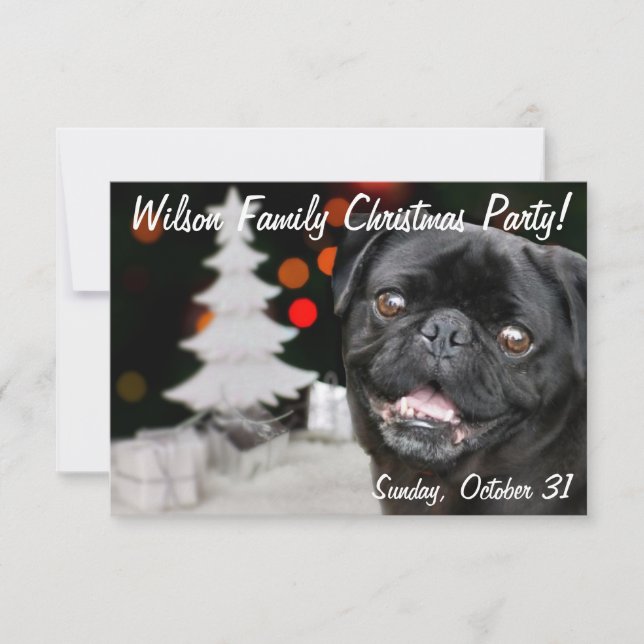 Party Einladung zum Weihnachtsschwarzen Mops (Vorderseite)