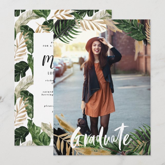 Party Einladung zur Ankündigung tropischer Abschlu (Vorne/Hinten)