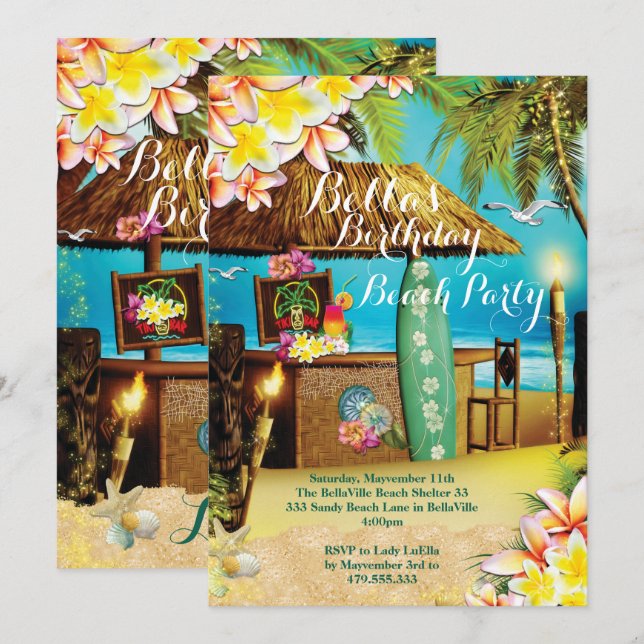 Party Einladungen am Strand und Luau (Vorne/Hinten)
