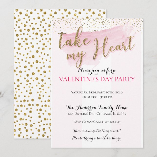 Party Einladungen des Watercolor Valentins (Vorne/Hinten)