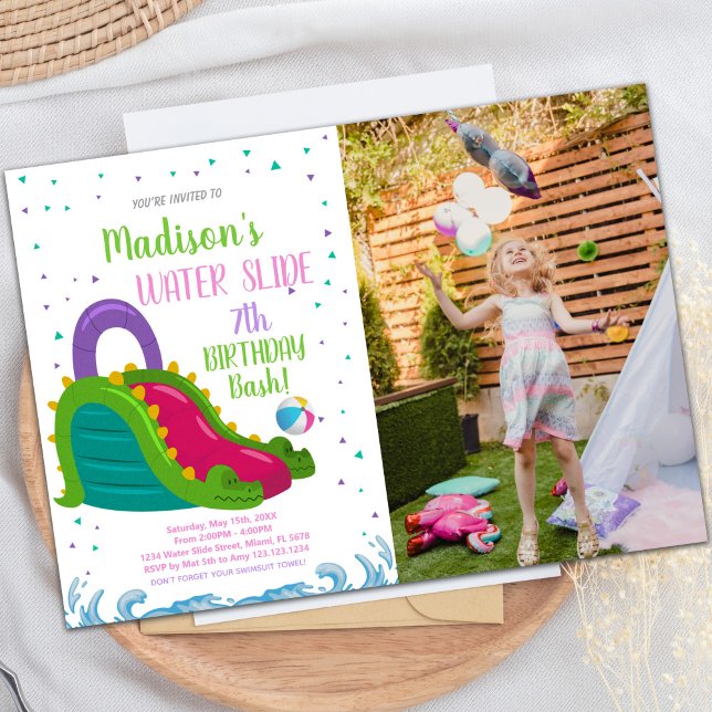 Party Einladungen für den individuellen Spaß von K (Green Pink Water Slide Birthday Invitations photo)