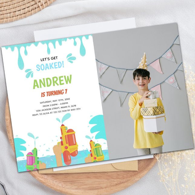 Party Einladungen für den individuellen Spaß von K (Orange Water Gun Birthday Invitations w photo)