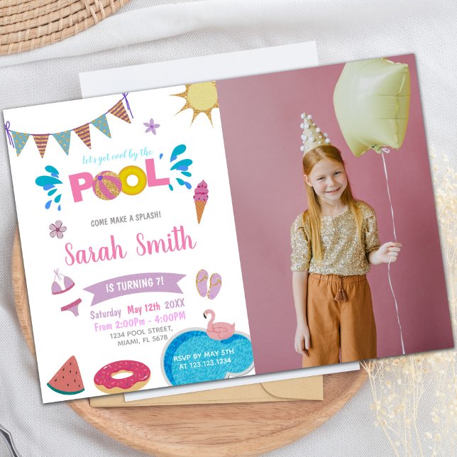 Party Einladungen für den individuellen Spaß von K (Unicorn Donut Pink Pool Birthday Invitations photo)
