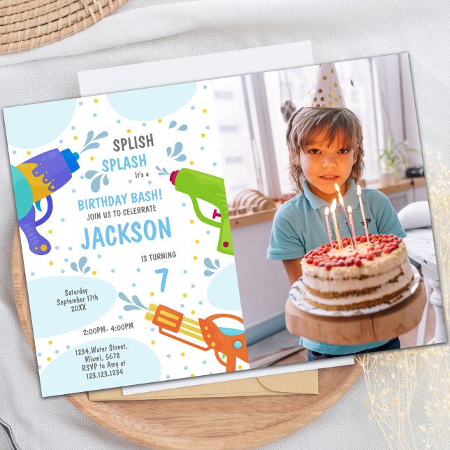 Party Einladungen für den individuellen Spaß von K (Green Water Gun Invitations with photo)