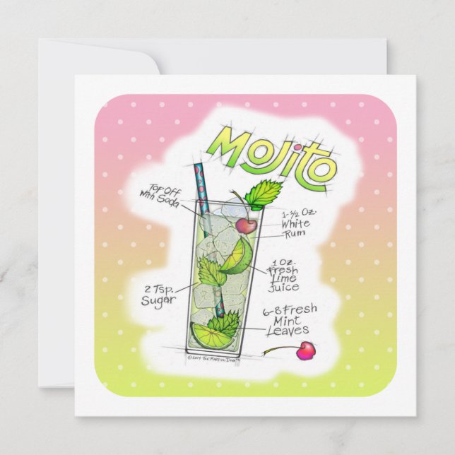 PARTY EINLADUNGEN - MOJITO REZEPT-COCKTAIL-KUNST (Vorderseite)