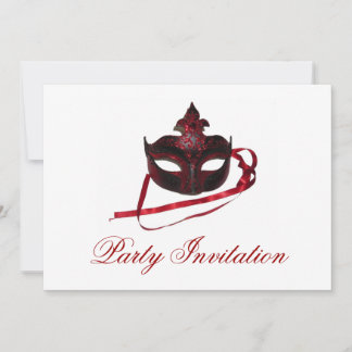Party Einladungen - Rote Maske "Masquerade"