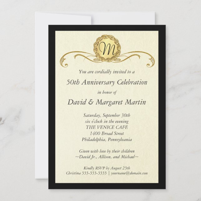 Party Einladungen zum 50. Jubiläum Vintage Wirbel (Rückseite)