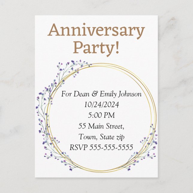 Party Einladungen zum Jahrestag (Vorderseite)