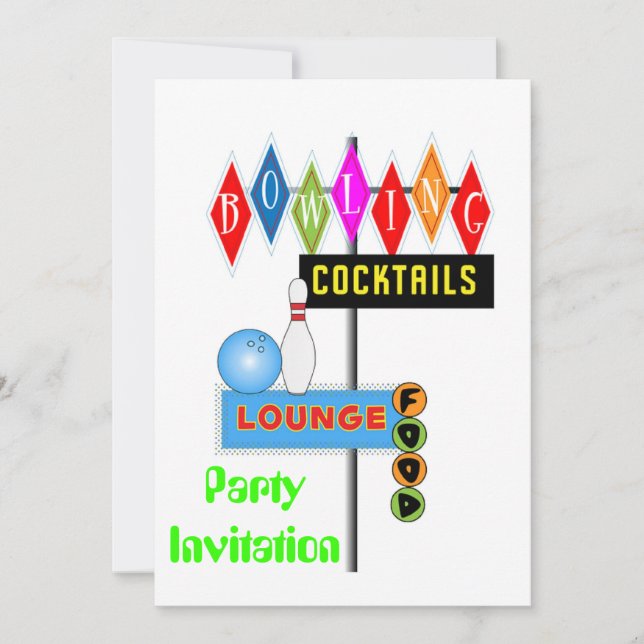 Party Einladungs-80er-Party-Bowling des 80ers Einladung (Vorderseite)