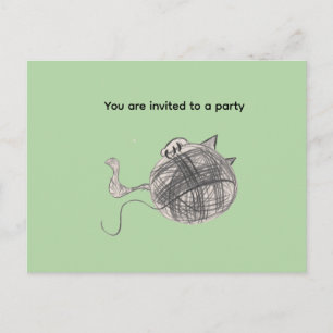 Party-Einladungskarte Spielkatze Garnball Postkarte