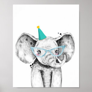 Party Elephant Wild Safari Animals Birthday Decor Poster