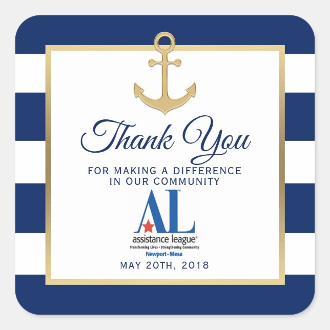 Party-Ereignis des Nautic White Navy Blue Stripes Quadratischer Aufkleber (Vorderseite)