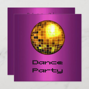 Party Event Lila Gold Mirrorball Einladung