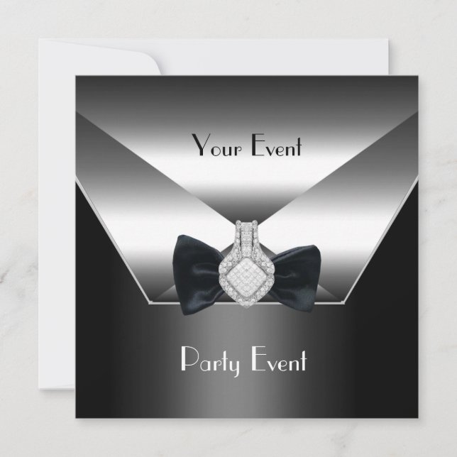 Party Event Silver Black Krawatte Diamond Jewel Einladung (Vorderseite)