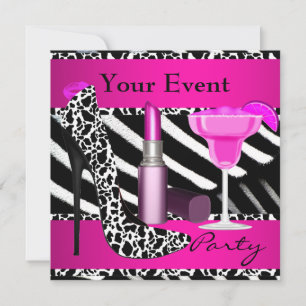 Party-Event-Zebra-Schuh-Hot-Pink-Lippenstift Einladung