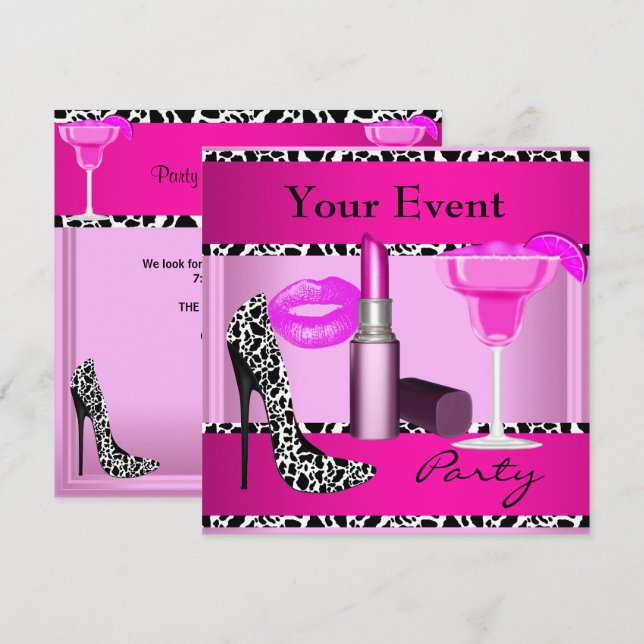 Party-Event zeigt rosa Lipstick Einladung (Vorne/Hinten)