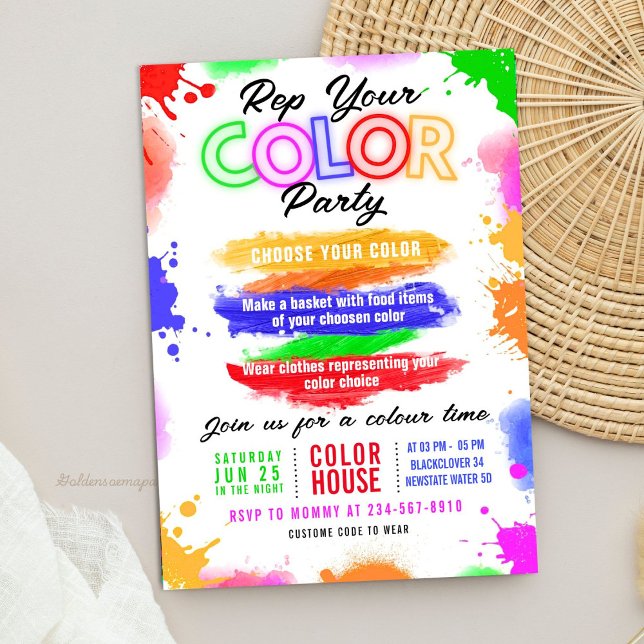 Party Farbe Licht Einladung Editierbar Einladung (Color Party Light Invitation Editable Invitation)