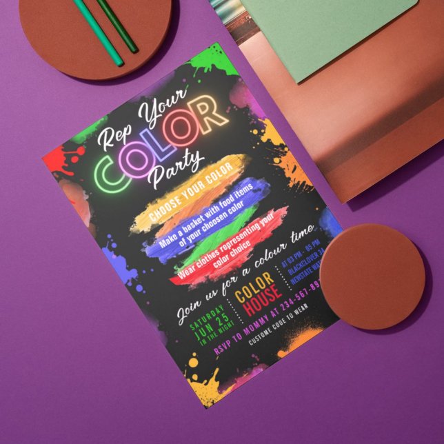 Party Farbe Schwarz Einladung Editable Einladung (Color Party Black Invitation Editable Invitation)