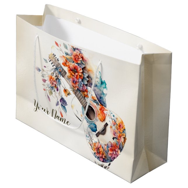 Party Farbenfrohe Blume Gitarrenmusikinstrument Große Geschenktüte (Vorderseite Schrägansicht)