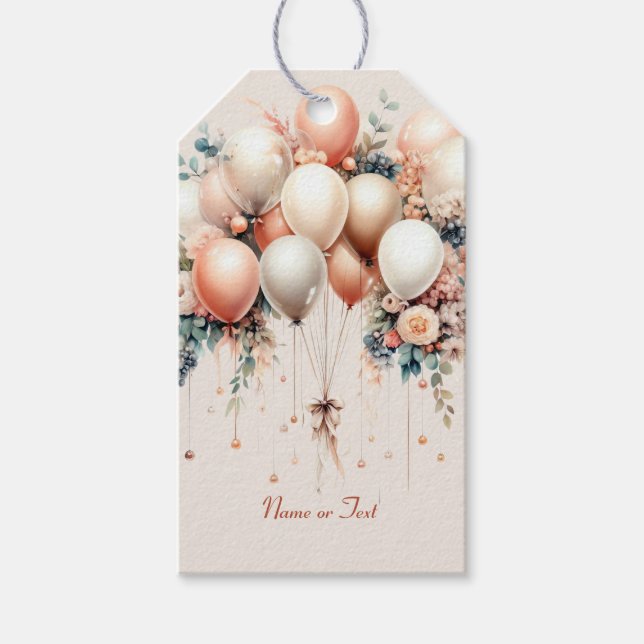 Party Farbenfrohe Weißpfirsichblütenballons Elegan Geschenkanhänger (Vorderseite)