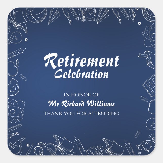 Party-Feier der Rentenschullehrerin Quadratischer Aufkleber (Vorderseite)